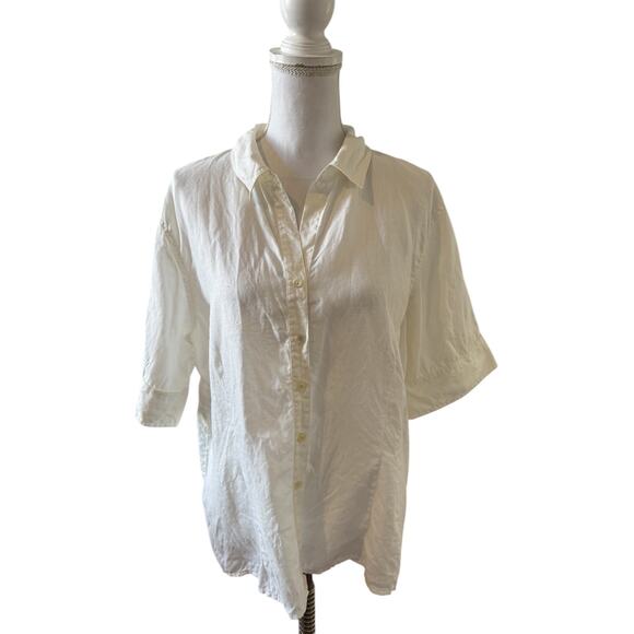 J Jill Short Sleeve Linen Button Down Shirt Creamy White XL - Picture 1 of 5